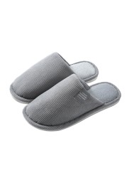 Men Slippers Solid Color Autumn And Winter Home Slippers For Men Warm Indoor Beadroom Slides Men Stripe Cotton Slippers