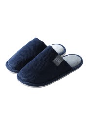 Men Slippers Solid Color Autumn And Winter Home Slippers For Men Warm Indoor Beadroom Slides Men Stripe Cotton Slippers