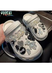 1 Set JIBZ Crocs Charms Designer Luxury Croc Charms for Girls Flower Shoes Rhinestone Accessories Anime Crocs Decoration New