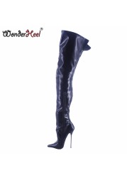 Wonderham New 16cm Ultra-thin Metal Heel Extreme High Heels Matte Leather Sexy Wonder Girls Nightclub Lace Up Over the Knee Boots