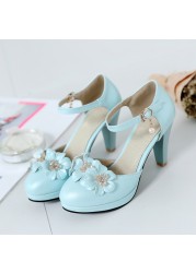 2022 women sandals large size 22-26.5cm japan and south korea stiletto high heels rhinestone flower buckle mary jane shoes