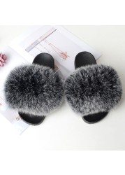 Genuine Fluffy Fur Slippers Women Summer Indoor Flip Flops Fur Sandals Slides Ladies Home Furry Plush Shoes Woman Fur Slides