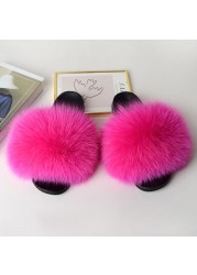 Genuine Fluffy Fur Slippers Women Summer Indoor Flip Flops Fur Sandals Slides Ladies Home Furry Plush Shoes Woman Fur Slides