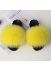 Genuine Fluffy Fur Slippers Women Summer Indoor Flip Flops Fur Sandals Slides Ladies Home Furry Plush Shoes Woman Fur Slides