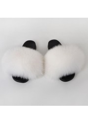 Genuine Fluffy Fur Slippers Women Summer Indoor Flip Flops Fur Sandals Slides Ladies Home Furry Plush Shoes Woman Fur Slides