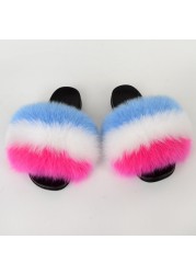 Genuine Fluffy Fur Slippers Women Summer Indoor Flip Flops Fur Sandals Slides Ladies Home Furry Plush Shoes Woman Fur Slides