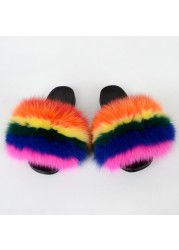 Genuine Fluffy Fur Slippers Women Summer Indoor Flip Flops Fur Sandals Slides Ladies Home Furry Plush Shoes Woman Fur Slides