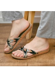 New Summer Linen Home Slippers Women 35-45 Plus Size Beach Flip Flops Non-slip Unisex Family Female Male Linen Slippers