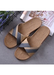 New Summer Linen Home Slippers Women 35-45 Plus Size Beach Flip Flops Non-slip Unisex Family Female Male Linen Slippers