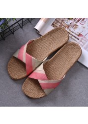 New Summer Linen Home Slippers Women 35-45 Plus Size Beach Flip Flops Non-slip Unisex Family Female Male Linen Slippers