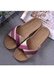 New Summer Linen Home Slippers Women 35-45 Plus Size Beach Flip Flops Non-slip Unisex Family Female Male Linen Slippers