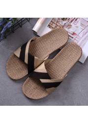 New Summer Linen Home Slippers Women 35-45 Plus Size Beach Flip Flops Non-slip Unisex Family Female Male Linen Slippers