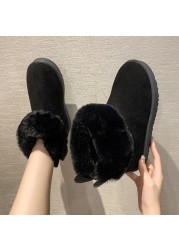 2022 Autumn Winter New Snow Cotton Shoes Cuffs Flat Bottom Short Boots Big Fur Black Warm Velvet Women Boots