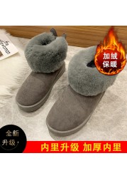 2022 Autumn Winter New Snow Cotton Shoes Cuffs Flat Bottom Short Boots Big Fur Black Warm Velvet Women Boots