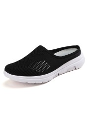 Women's lightweight flat round toe flat shoes, soft summer shoes, breathable mesh, black