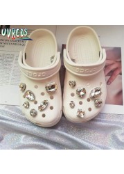 1 Set Handmade DIY Crocs Charms Bling JIBZ Buckle Rhinestone Accessories Metal Chain Clog Garden Shoe Decoration Girls 지지