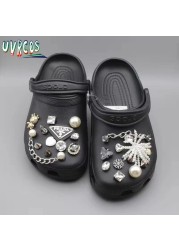 1 Set Handmade DIY Crocs Charms Bling JIBZ Buckle Rhinestone Accessories Metal Chain Clog Garden Shoe Decoration Girls 지지