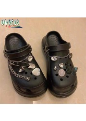 1 Set Handmade DIY Crocs Charms Bling JIBZ Buckle Rhinestone Accessories Metal Chain Clog Garden Shoe Decoration Girls 지지