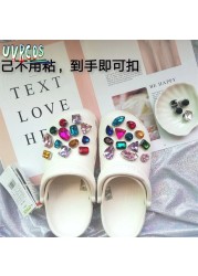 1 Set Handmade DIY Crocs Charms Bling JIBZ Buckle Rhinestone Accessories Metal Chain Clog Garden Shoe Decoration Girls 지지