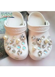 1 Set Handmade DIY Crocs Charms Bling JIBZ Buckle Rhinestone Accessories Metal Chain Clog Garden Shoe Decoration Girls 지지