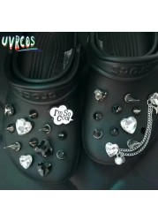 1 Set Handmade DIY Crocs Charms Bling JIBZ Buckle Rhinestone Accessories Metal Chain Clog Garden Shoe Decoration Girls 지지