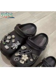 1 Set Handmade DIY Crocs Charms Bling JIBZ Buckle Rhinestone Accessories Metal Chain Clog Garden Shoe Decoration Girls 지지