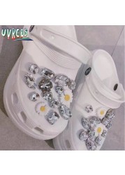 1 Set Handmade DIY Crocs Charms Bling JIBZ Buckle Rhinestone Accessories Metal Chain Clog Garden Shoe Decoration Girls 지지