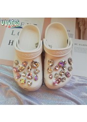 1 Set Handmade DIY Crocs Charms Bling JIBZ Buckle Rhinestone Accessories Metal Chain Clog Garden Shoe Decoration Girls 지지