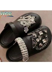 1 Set Handmade DIY Crocs Charms Bling JIBZ Buckle Rhinestone Accessories Metal Chain Clog Garden Shoe Decoration Girls 지지