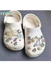 1 Set Handmade DIY Crocs Charms Bling JIBZ Buckle Rhinestone Accessories Metal Chain Clog Garden Shoe Decoration Girls 지지