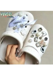 1 Set Handmade DIY Crocs Charms Bling JIBZ Buckle Rhinestone Accessories Metal Chain Clog Garden Shoe Decoration Girls 지지