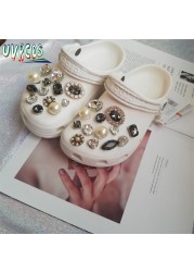 1 Set Handmade DIY Crocs Charms Bling JIBZ Buckle Rhinestone Accessories Metal Chain Clog Garden Shoe Decoration Girls 지지