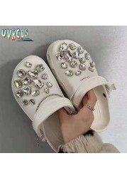 1 Set Handmade DIY Crocs Charms Bling JIBZ Buckle Rhinestone Accessories Metal Chain Clog Garden Shoe Decoration Girls 지지