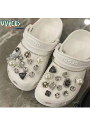 1 Set Handmade DIY Crocs Charms Bling JIBZ Buckle Rhinestone Accessories Metal Chain Clog Garden Shoe Decoration Girls 지지