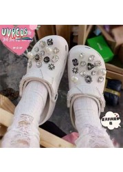 1 Set Handmade DIY Crocs Charms Bling JIBZ Buckle Rhinestone Accessories Metal Chain Clog Garden Shoe Decoration Girls 지지