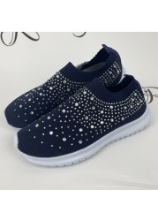 Rimocy Shining Crystal Flats Women Spring Breathable Knit Platform Sneakers Woman Comfortable Soft Bottom Non-slip Sneakers