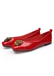 Women's Ballerina Shoes, Square Toe Flats Ballerina Flats, Shiny Leather Loafers, Fashionable, Spring 2021