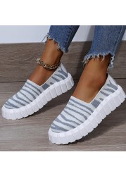 Rimocy Chunky Platform Knitting Flats Women Striped Slip-on Thick Sole Casual Shoes Woman Plus Size Spring Rome Walking Shoes