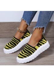 Rimocy Chunky Platform Knitting Flats Women Striped Slip-on Thick Sole Casual Shoes Woman Plus Size Spring Rome Walking Shoes