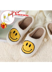 2021 new smiley face slippers women indoor slippers happy face slippers smiley face soft plush comfortable warm fluffy slippers for men