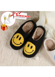 2021 new smiley face slippers women indoor slippers happy face slippers smiley face soft plush comfortable warm fluffy slippers for men