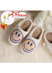 2021 new smiley face slippers women indoor slippers happy face slippers smiley face soft plush comfortable warm fluffy slippers for men