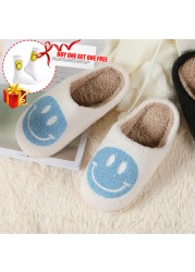 2021 new smiley face slippers women indoor slippers happy face slippers smiley face soft plush comfortable warm fluffy slippers for men