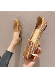 2021 Women Flat Knitted Square Toe Colorblock Soft Ladies Zapatos De Sport Zapatillas Mujer Ballet Breathable Moccasins