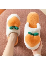 Slippers for Home Peach Chinelos Women Flip Flops Cartoon Fur Winter Warm Non-slip Floor Kawaii Shoes