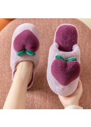 Slippers for Home Peach Chinelos Women Flip Flops Cartoon Fur Winter Warm Non-slip Floor Kawaii Shoes