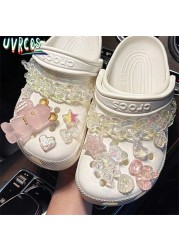 لطيف Crocs السحر الفاخرة مصمم حجر الراين بلينغ اللؤلؤ سلسلة ل Croc حذاء زهرة اكسسوارات هدية ل تسد فتاة