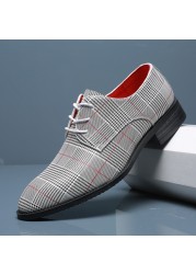 New design luxury plaid dress shoes for men slip on high quality male loafers classic point toe wedding shoes plus size 48