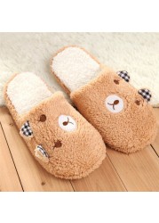 Women Plush Short Winter Slippers Cotton Bear Flat Shoes Home Bedroom Home Soft Velvet