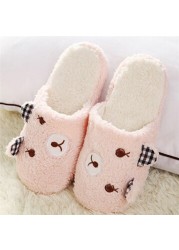 Women Plush Short Winter Slippers Cotton Bear Flat Shoes Home Bedroom Home Soft Velvet